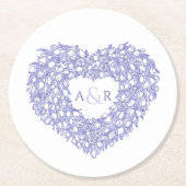 blauwhartsbuik florale monogram ronde kartonnen onderzetter (Voorkant)