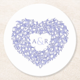 blauwhartsbuik florale monogram ronde kartonnen onderzetter