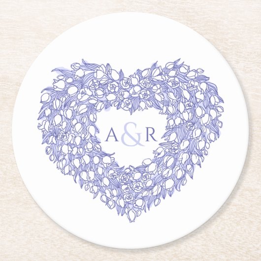 blauwhartsbuik florale monogram ronde kartonnen onderzetter (Voorkant)