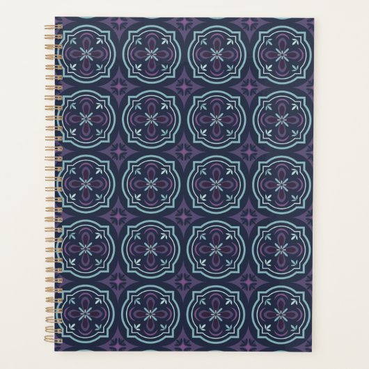 blauwige bloemtegels patroon planner (Voorkant)