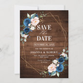Blauwige Blush Landelijke Houten Gouden Geometrisc Save The Date (Voorkant)