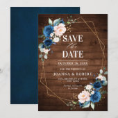 Blauwige Blush Landelijke Houten Gouden Geometrisc Save The Date (Voorkant / Achterkant)