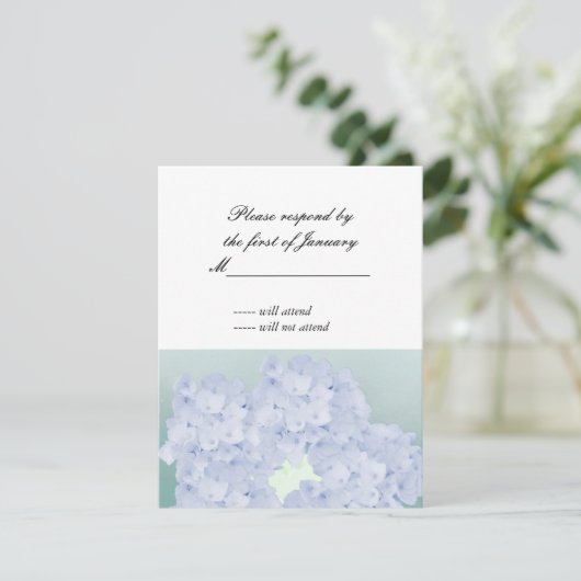 Blauwige Hortensia Antwoordkaart RSVP Kaartje (Staand voorkant)