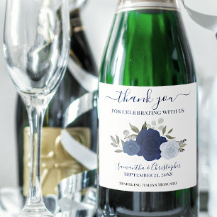 Blauwige Rozen Elegante Boho Trouw Dank Je Sparkling Wijnetiket