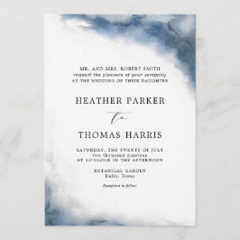 Blauwige Waterverf Klassieke Elegante Bruiloft Kaart