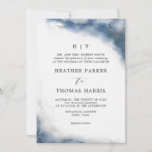 Blauwige Waterverf Klassieke Elegante Bruiloft Kaart (Voorkant)