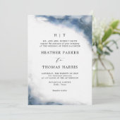 Blauwige Waterverf Klassieke Elegante Bruiloft Kaart (Staand voorkant)