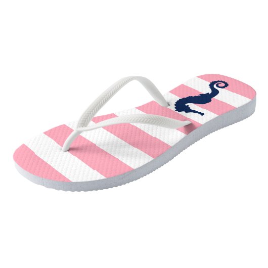 Blauwkever op roze strepen teenslippers (Schuin)