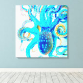 Blauwkleurige octopus canvas afdruk (Insitu (Houten vloer))