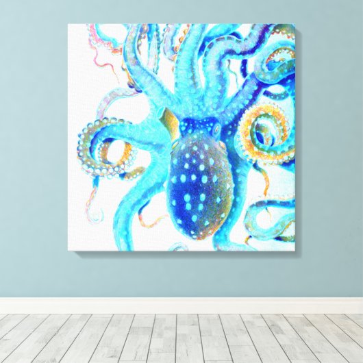 Blauwkleurige octopus canvas afdruk (Insitu (Houten vloer))
