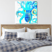 Blauwkleurige octopus canvas afdruk (Insitu (Slaapkamer))