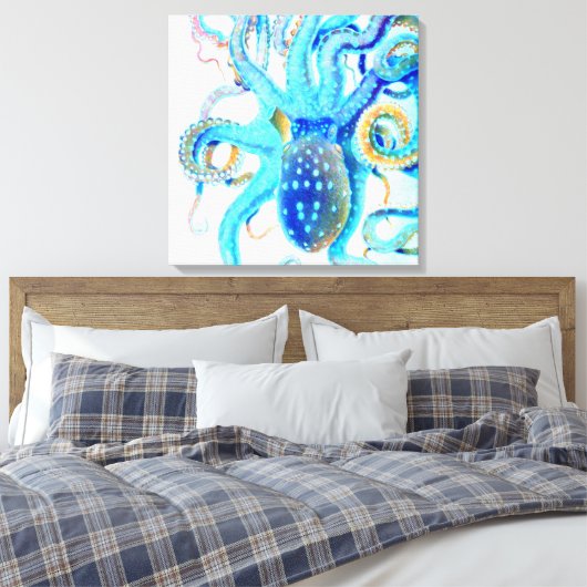Blauwkleurige octopus canvas afdruk (Insitu (Slaapkamer))