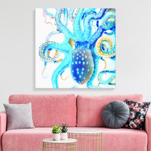 Blauwkleurige octopus canvas afdruk (Insitu (Woonkamer))