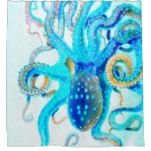 Blauwkleurige octopus douchegordijn (Voorkant)