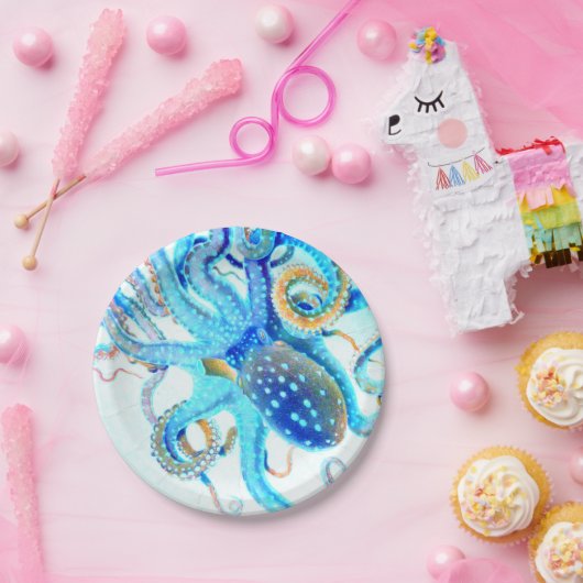 Blauwkleurige octopus papieren bordje (Feest)