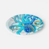 Blauwkleurige octopus papieren bordje (Gekanteld)