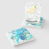 Blauwkleurige octopus stenen onderzetter (Zijkant)