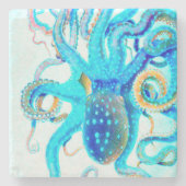 Blauwkleurige octopus stenen onderzetter (Voorkant)