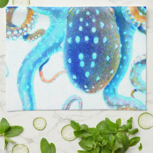 Blauwkleurige octopus theedoek (Gevouwen)