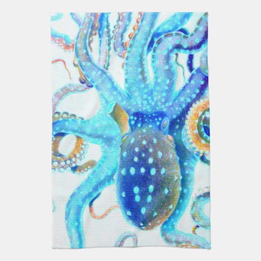 Blauwkleurige octopus theedoek (Verticaal)