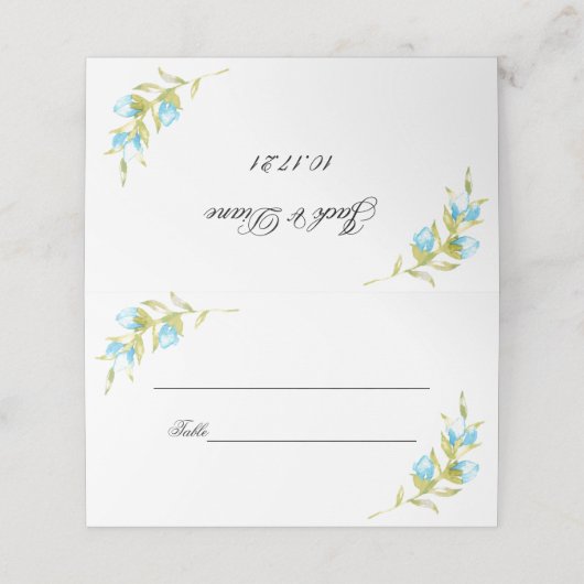 Blauwkleurige Rozen bruiloft Plaatskaartje (Buitenkant ongevouwen)