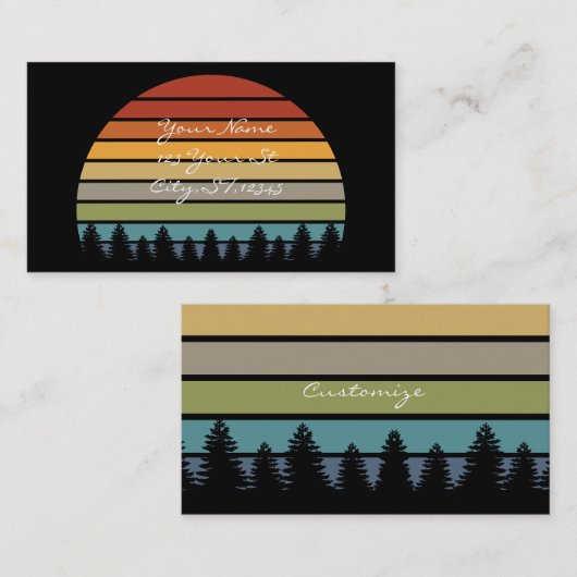 Blauwkleurige zonsilhouetbomen Thunder_Cove Visitekaartje (Voorkant / Achterkant)