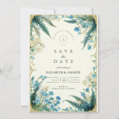 Blauwklokje Botanische Trouw in Vintage Stijl Save The Date (Voorkant)