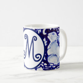 Blauwkonijn Bunny Floral Monogram Elegant Koffiemok