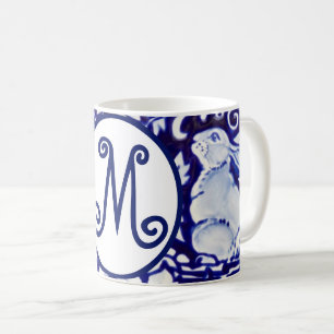 Blauwkonijn Bunny Floral Monogram Elegant Koffiemok