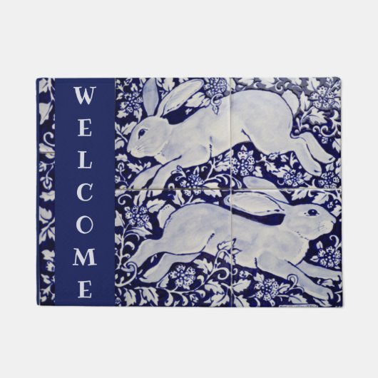 Blauwkonijn Bunny Welkom Elegant Tile Art Deurmat (Voorkant)