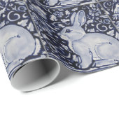 Blauwkonijn en wit konijn met vogeltegel cadeaupapier (Rol Hoek)