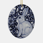 Blauwkonijn en wit konijn met vogeltegel keramisch ornament (Rechts)