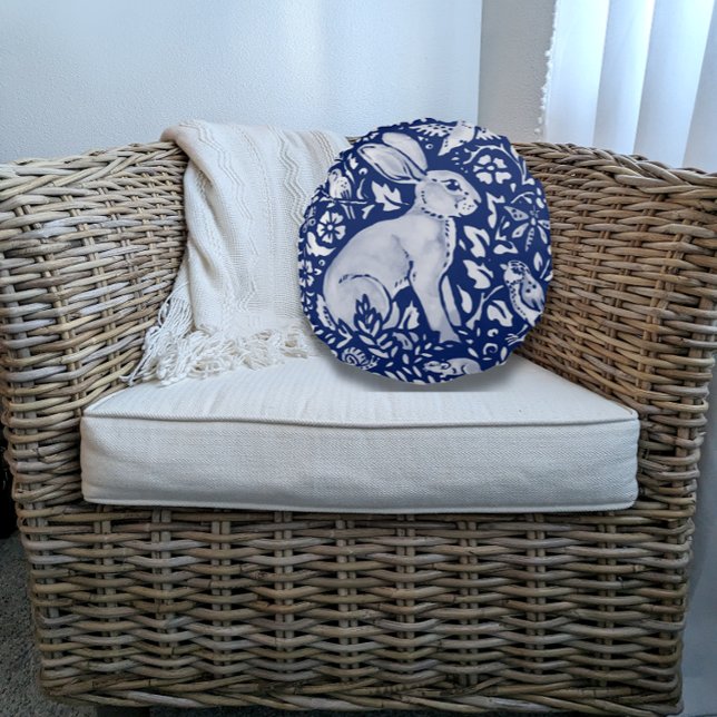 Blauwkonijn en witkonijn Hare Bird Mouse Snagelpij Rond Kussen (Creator heeft geüpload)