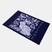 Blauwkonijn en witkonijn Vogel Welkom Floral Dedha Deurmat (Schuin)