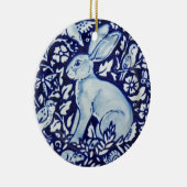 Blauwkonijn en witte konijn Hare Bunny-kerstbos Keramisch Ornament (Rechts)
