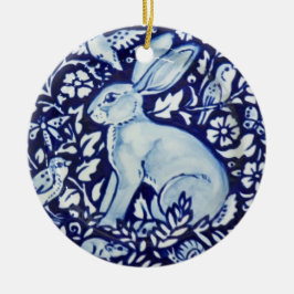 Blauwkonijn en witte konijn Hare Bunny-kerstbos Keramisch Ornament