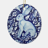 Blauwkonijn en witte konijn Hare Bunny-kerstbos Keramisch Ornament (Links)