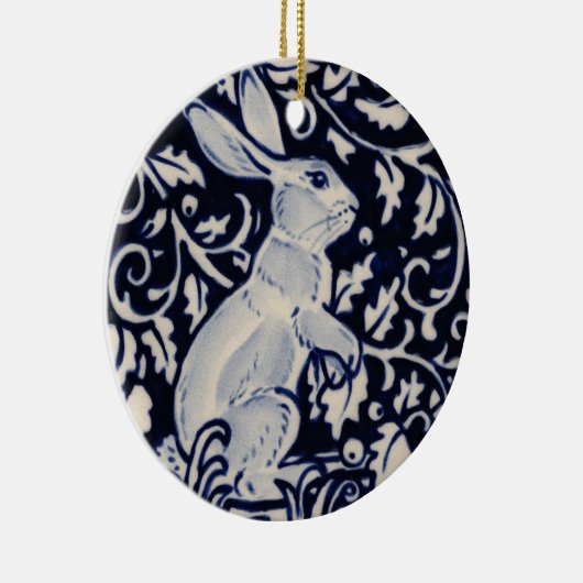 Blauwkonijn en witte konijn Hare Bunny-kerstbos Keramisch Ornament (Rechts)