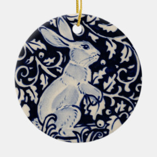 Blauwkonijn en witte konijn Hare Bunny-kerstbos Keramisch Ornament