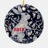 Blauwkonijn en witte konijn Hare Bunny-kerstbos Keramisch Ornament (Achterkant)