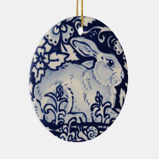 Blauwkonijn en witte konijn Hare Bunny-kerstbos Keramisch Ornament (Rechts)