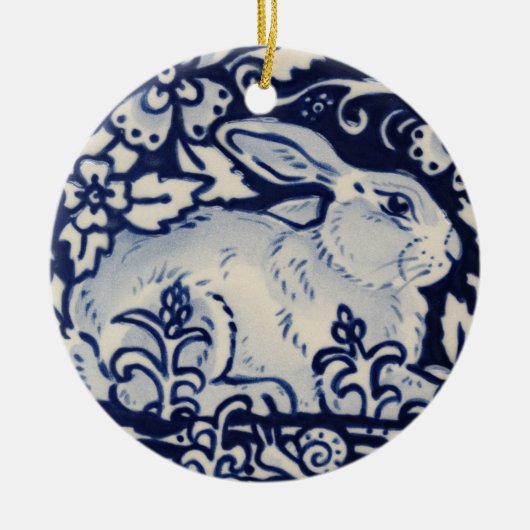 Blauwkonijn en witte konijn Hare Bunny-kerstbos Keramisch Ornament (Voorkant)