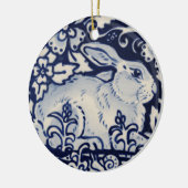 Blauwkonijn en witte konijn Hare Bunny-kerstbos Keramisch Ornament (Links)