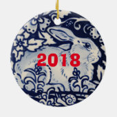 Blauwkonijn en witte konijn Hare Bunny-kerstbos Keramisch Ornament (Achterkant)