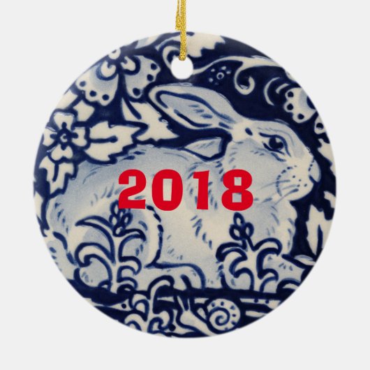 Blauwkonijn en witte konijn Hare Bunny-kerstbos Keramisch Ornament (Achterkant)