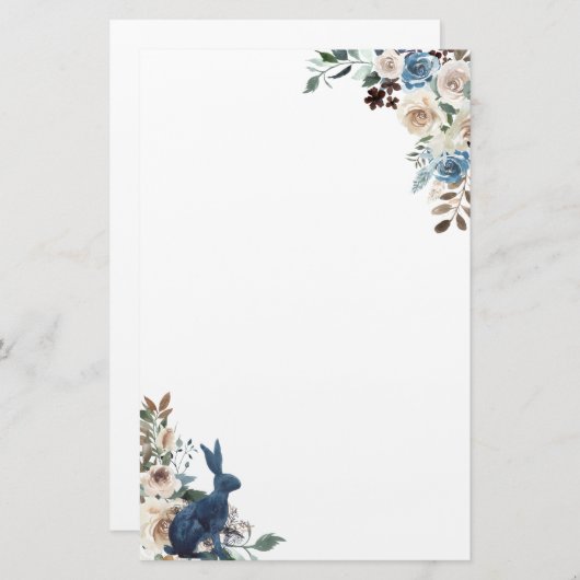 Blauwkonijn Floral Corner Briefpapier (Voorkant / Achterkant)