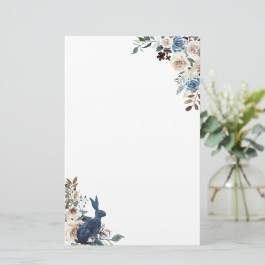 Blauwkonijn Floral Corner Briefpapier (Staand voorkant)