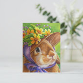 Blauwkonijn in Bonnet Waterverf Art Briefkaart (Staand voorkant)
