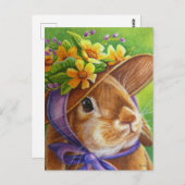 Blauwkonijn in Bonnet Waterverf Art Briefkaart (Voorkant / Achterkant)