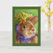 Blauwkonijn in Bonnet Waterverf Art Kaart (Gele Bloem)